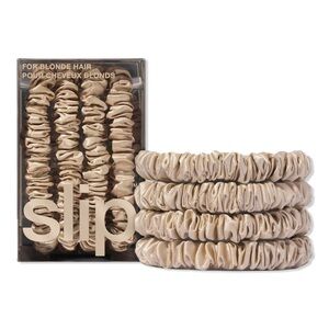 SLIP 100% PURE SILK SKINNY SCRUNCHIESx4 in BLONDE F/SNEW IN SEALED BOX!